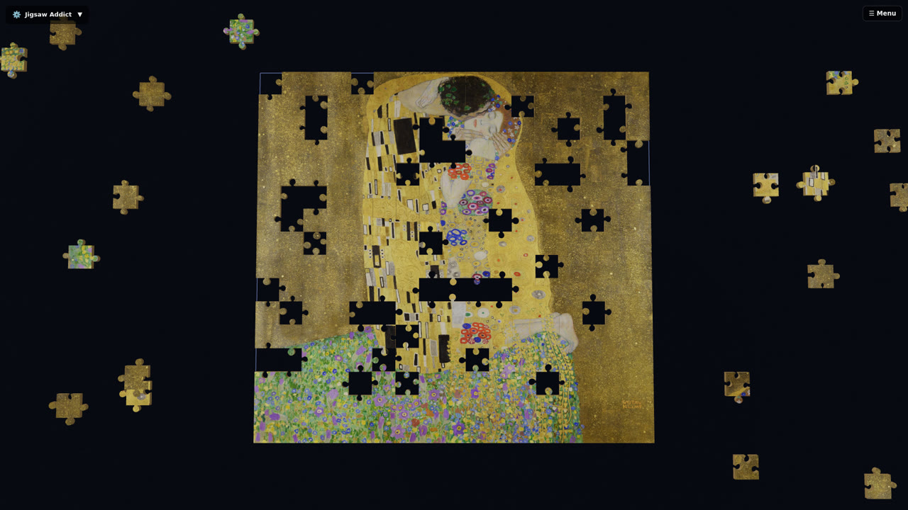 A large Klimt puzzle in progress on the 3D table
